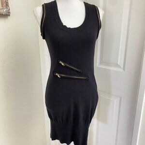 TCEC Black Sleeveless Knit Tunic Dress Asymmetric Zippers Size Large Preowned B5